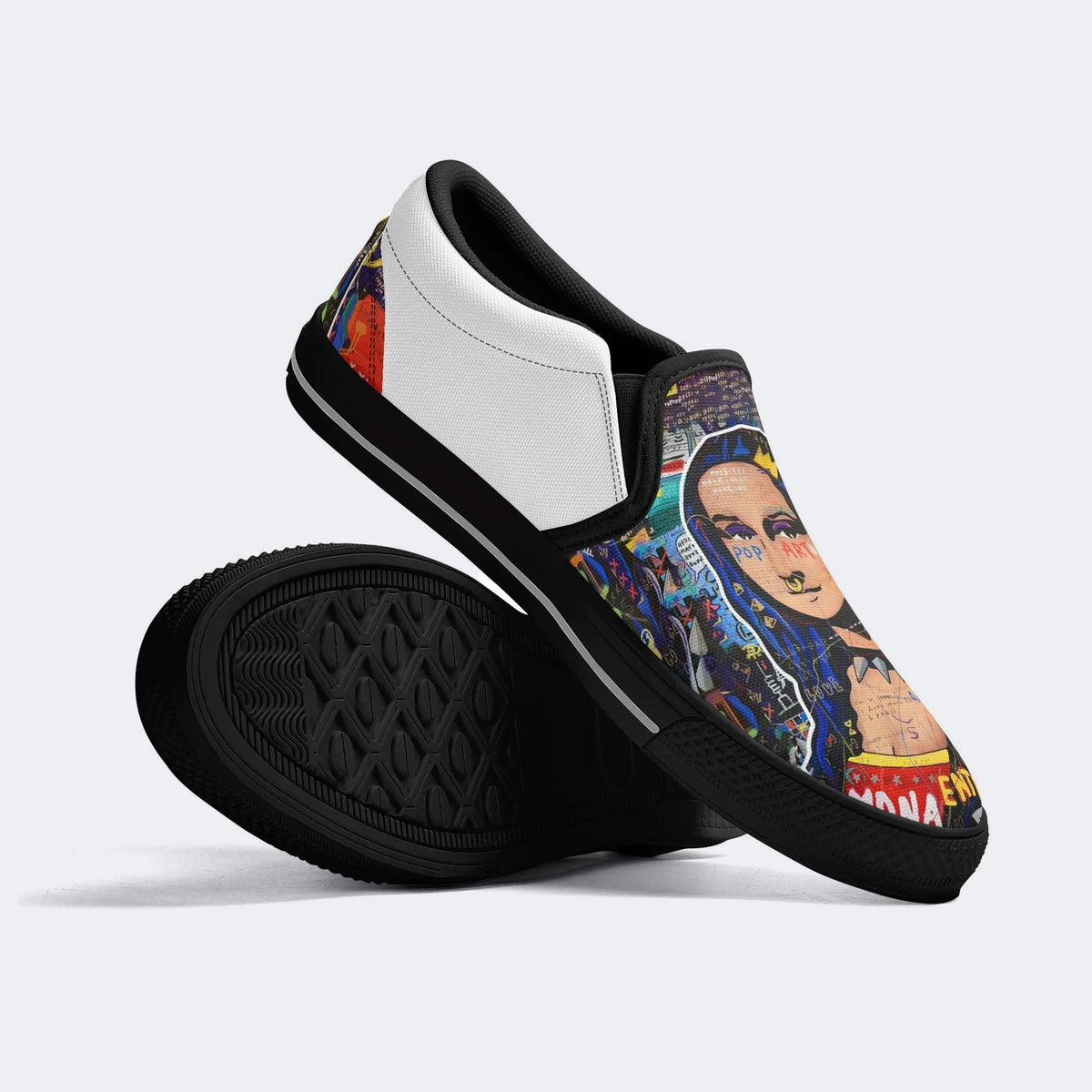 Unisex Retro Graffiti Art Print - Slip On Shoes