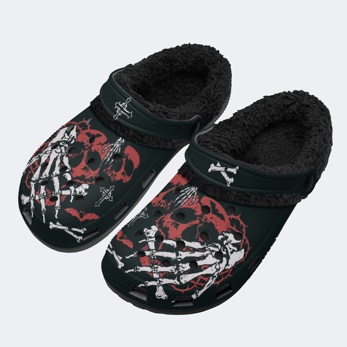 Skeleton Hand Skull Cross - Fur Lined Slippers/Sandals