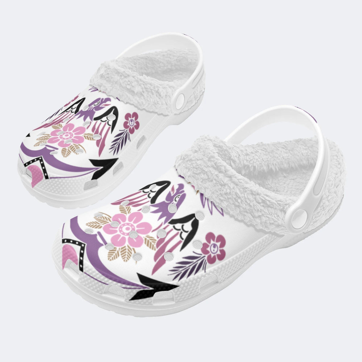 Flower&Eagle Art Print - Fur Lined Slippers/Sandals