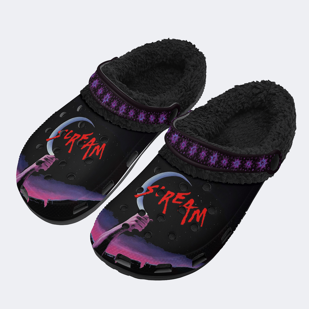 Horror Print - Fur Lined Slippers/Sandals