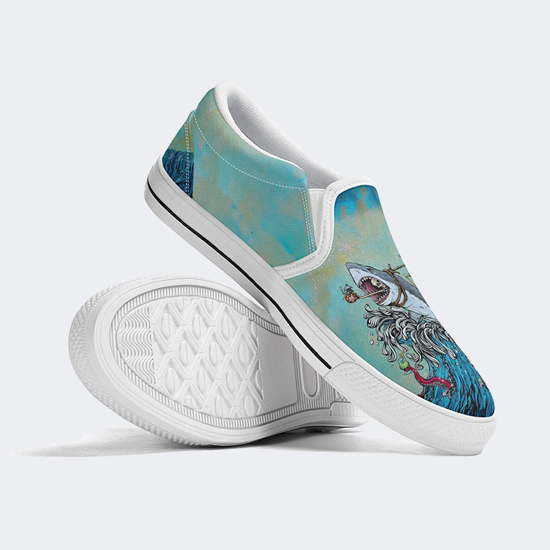 Unisex Skull&Shark Art Print - Slip On Shoes