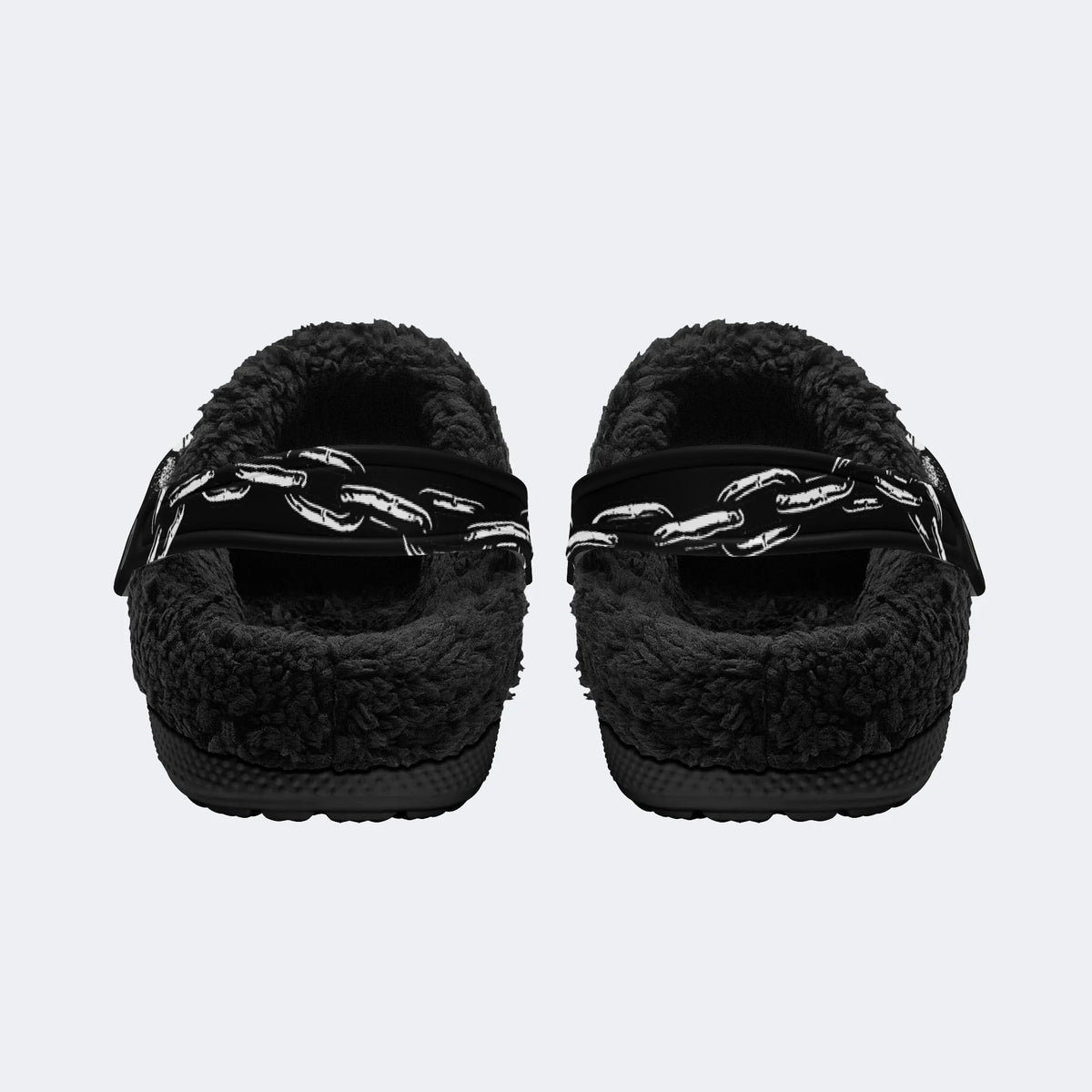 Gothic Horned Skull Chain - Fur Lined Slippers/Sandals