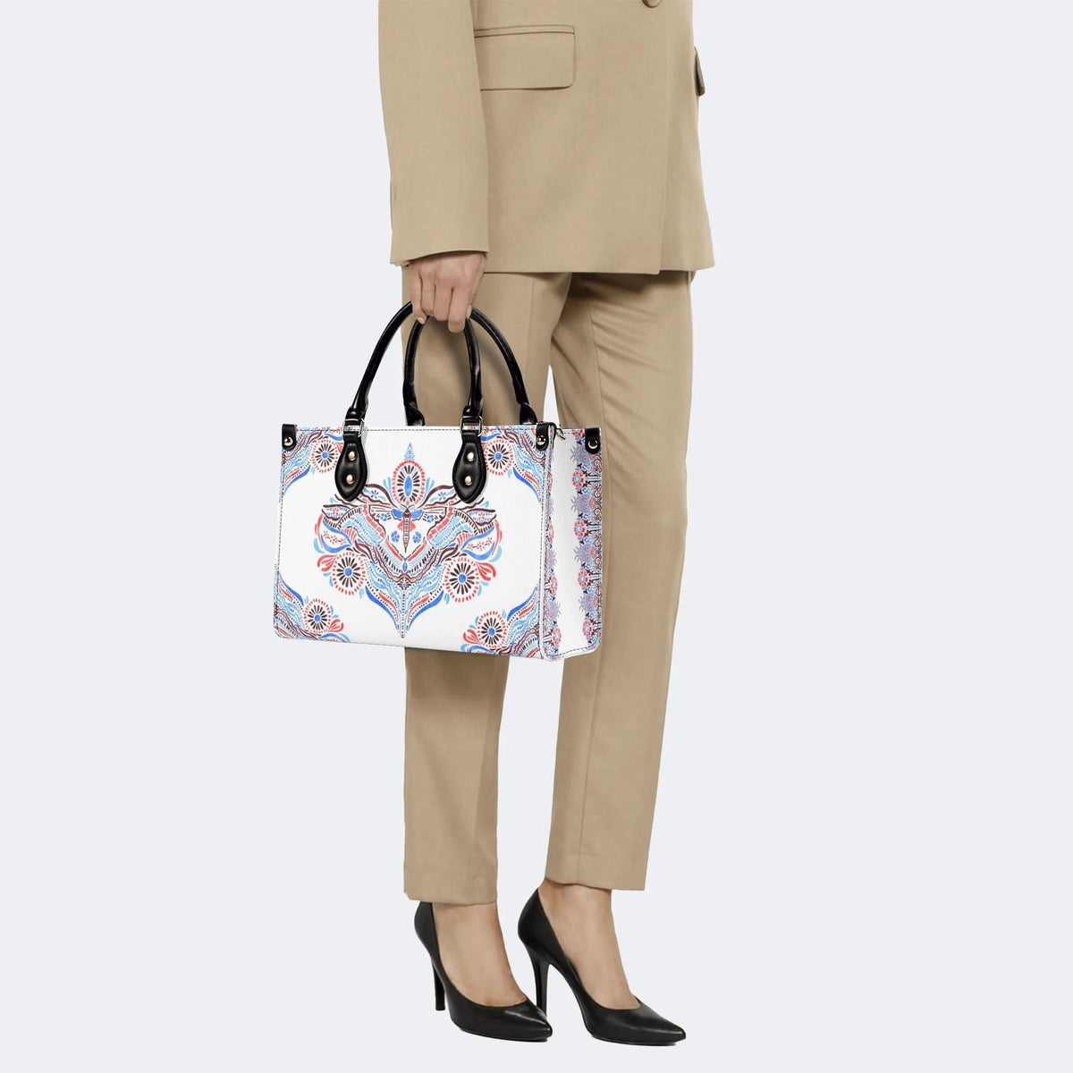 Classic Watercolor Moth Print - Leather Handbag