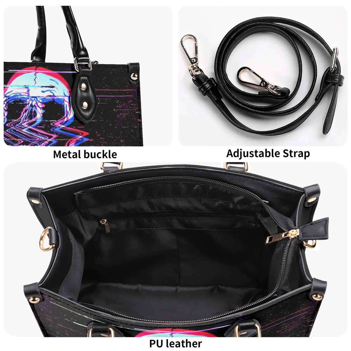 Distorted And Separated Skull - Leather Handbag