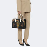 Vintage Snake And Tiger Print - Leather Handbag