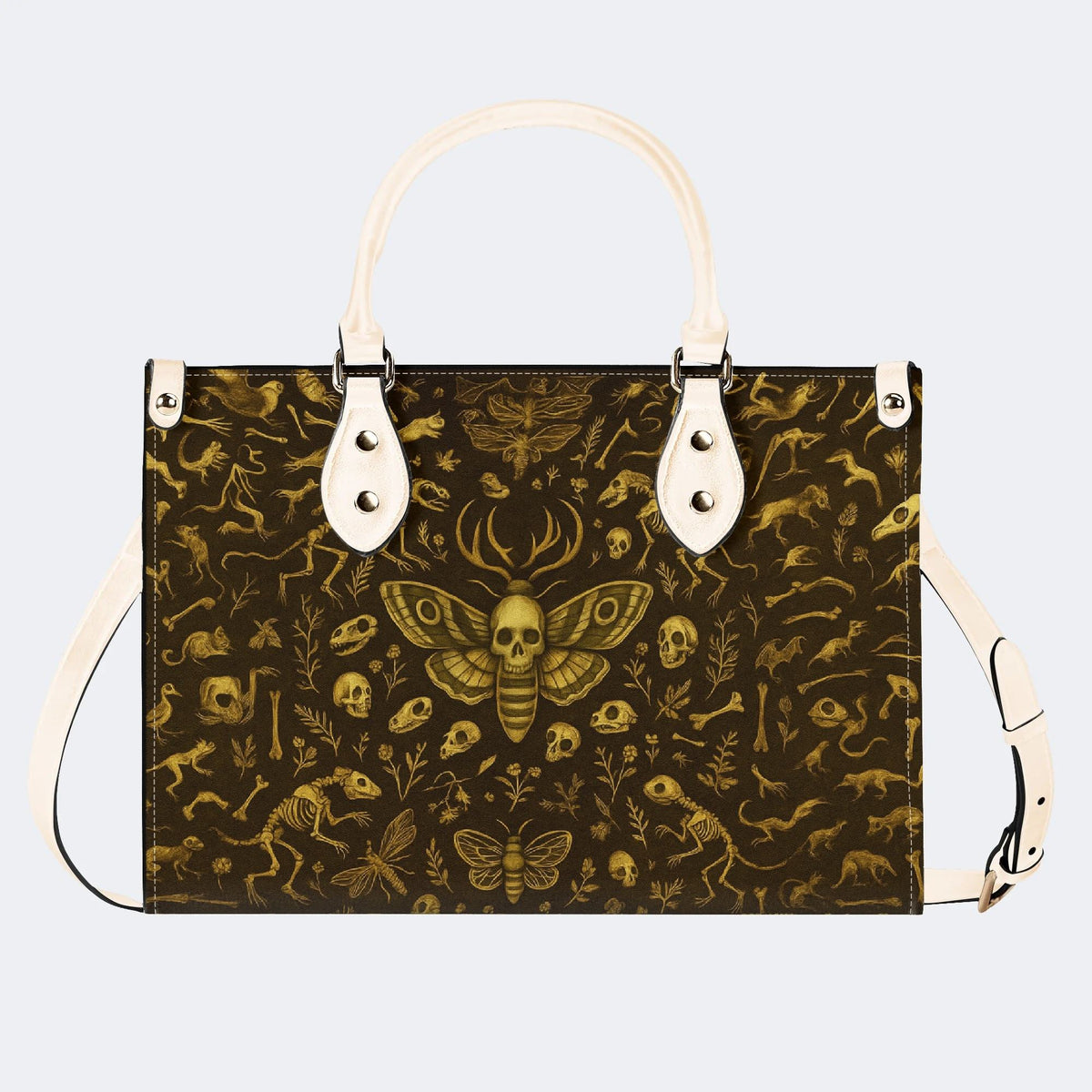 Death Moth And Animal Skeleton - Leather Handbag
