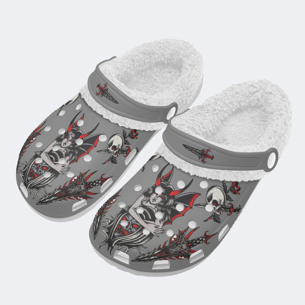 Skull Demon Print - Fur Lined Slippers/Sandals