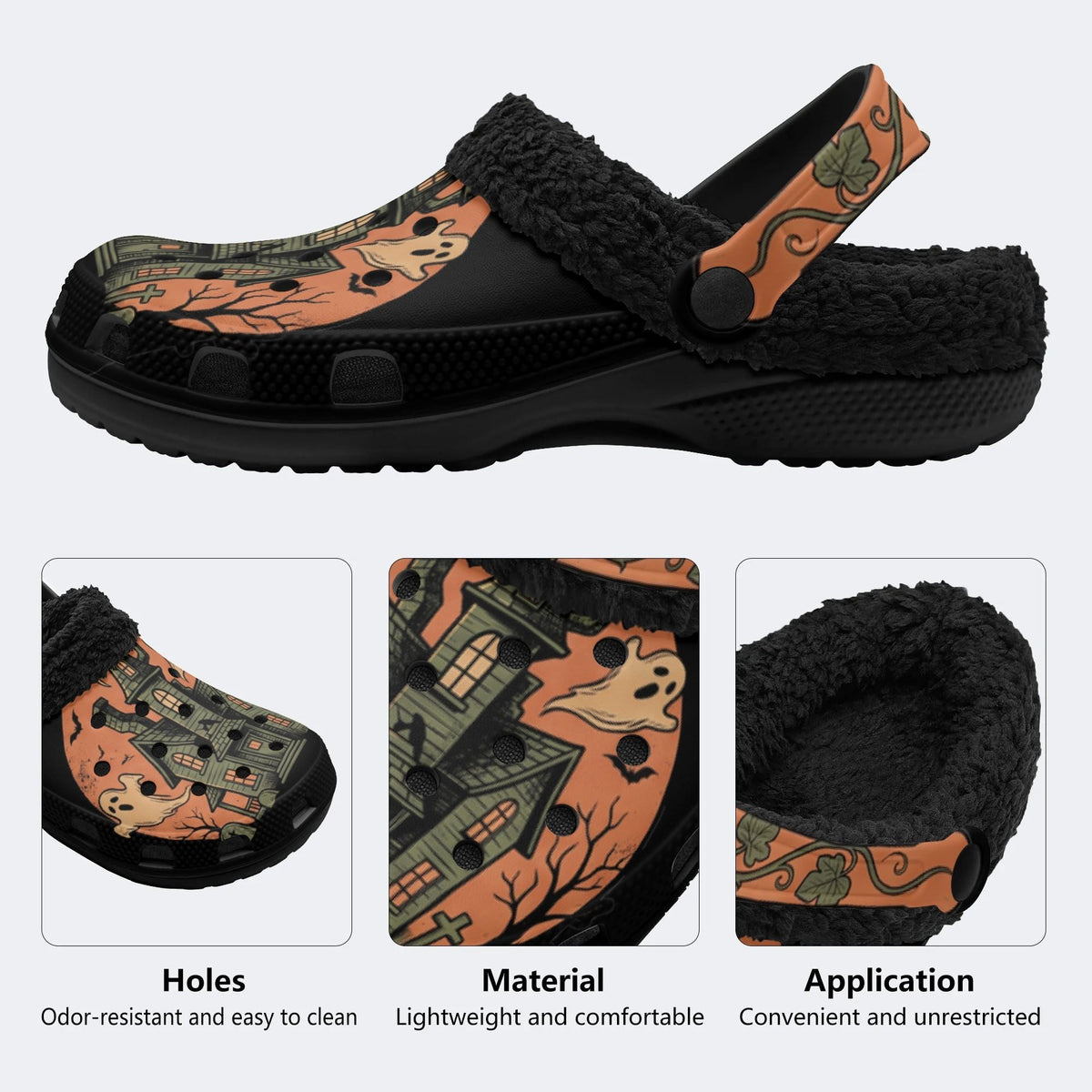 Gothic Spooky Haunted House - Fur Lined Slippers/Sandals