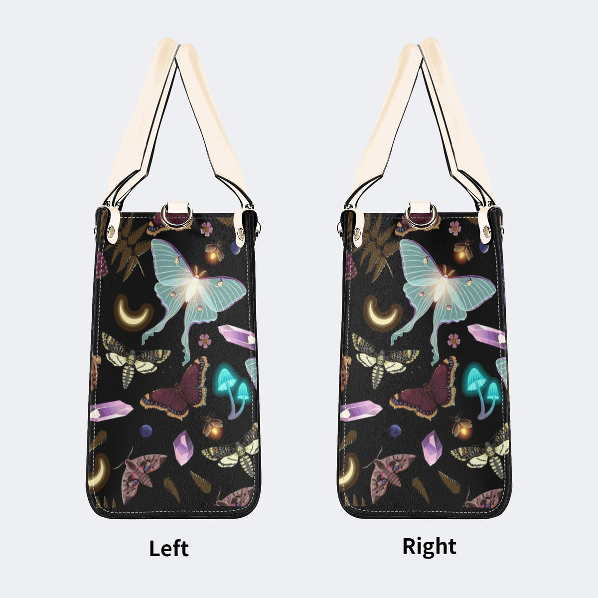 Fluorescent Moth And Botanical Print - Leather Handbag