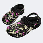 Spooky Skeleton Flower Art - Fur Lined Slippers/Sandals
