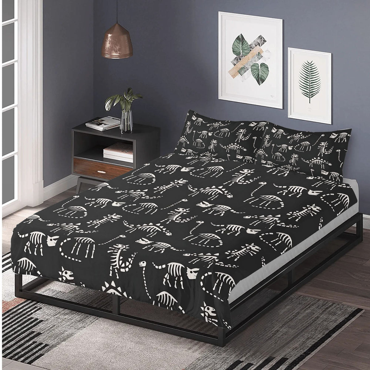 Dinosaur Skeleton Print - Three Piece Bedding Set