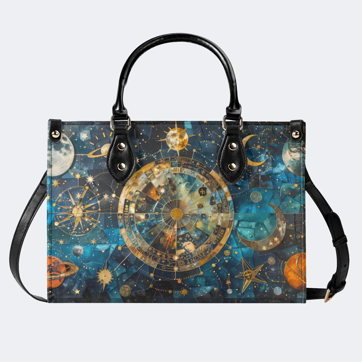 Mystical Astrological Symbols Print - Leather Handbag