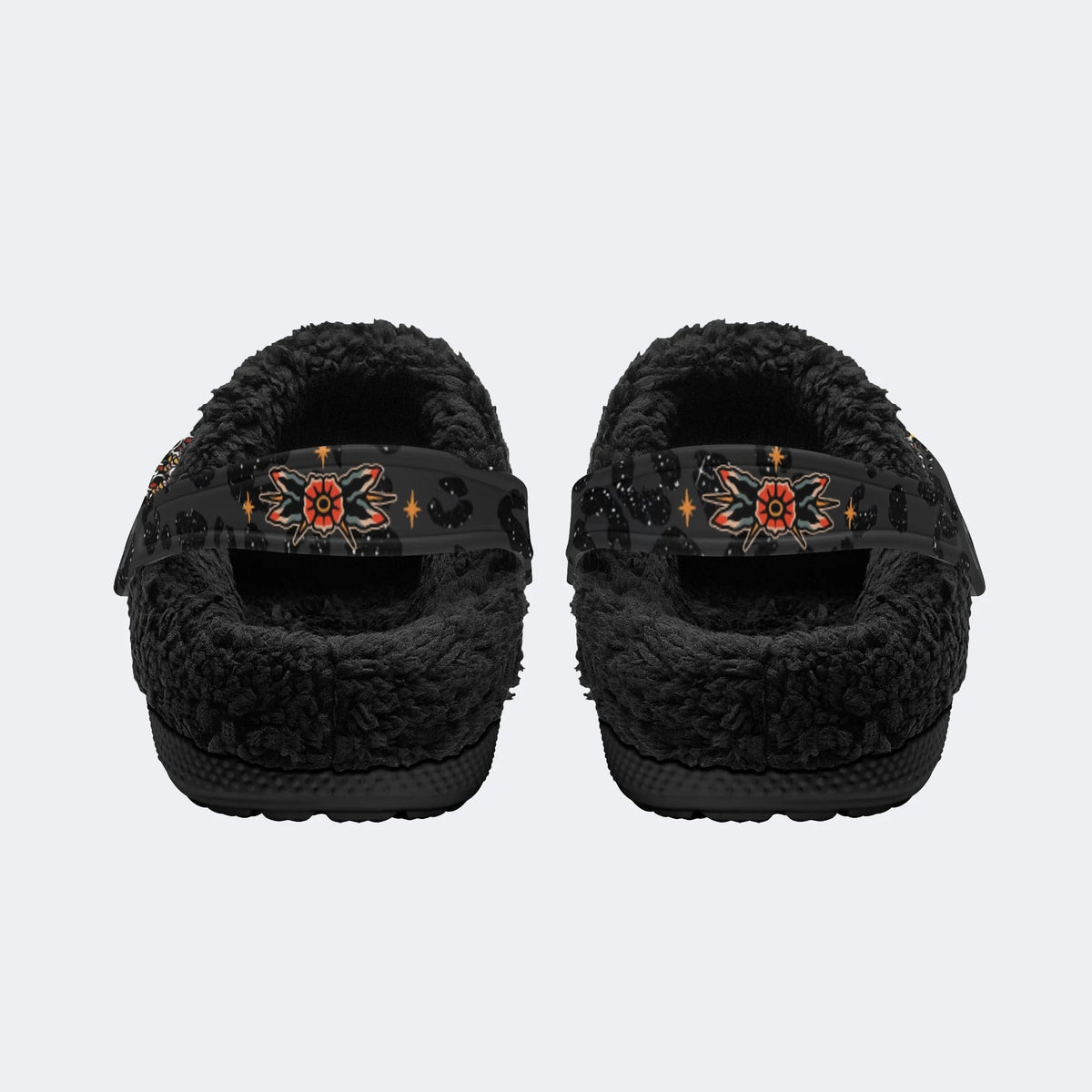 Classic Panther & Skull Print - Fur Lined Slippers/Sandals