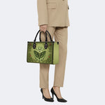 Green Death Moth Floral Print - Leather Handbag