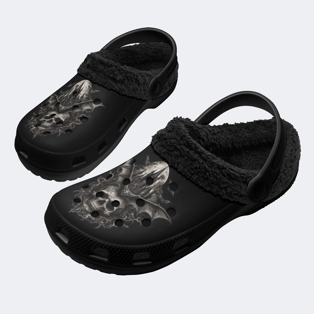 Gothic Castle Bat Skull - Fur Lined Slippers/Sandals