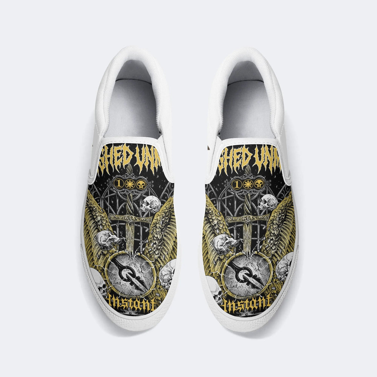 Unisex Wing&Skull&Cross Print - Slip On Shoes