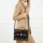 Night Sky Floral Vintage Print - Leather Satchel Bag