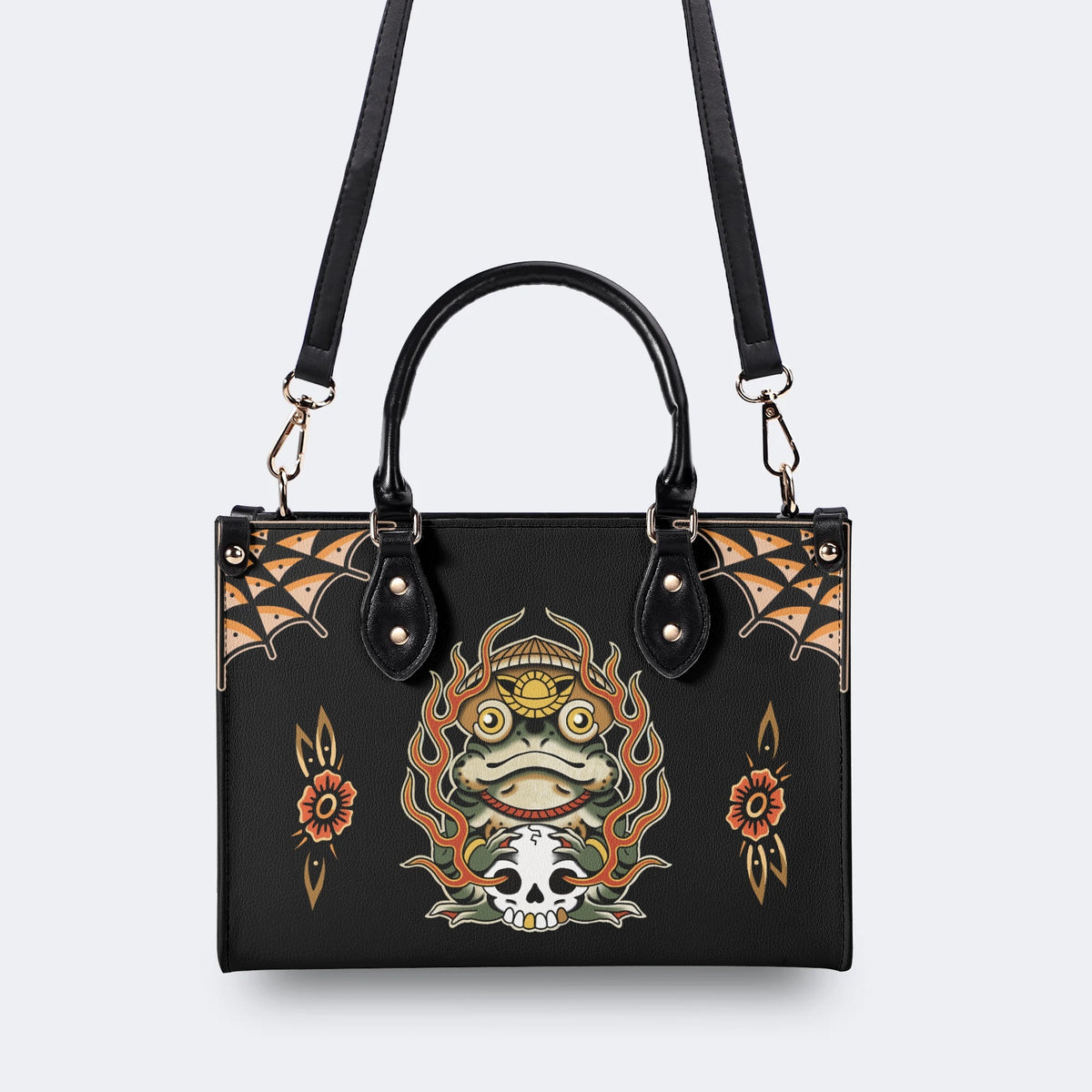 Japanese Style Frog Print - Leather Handbag