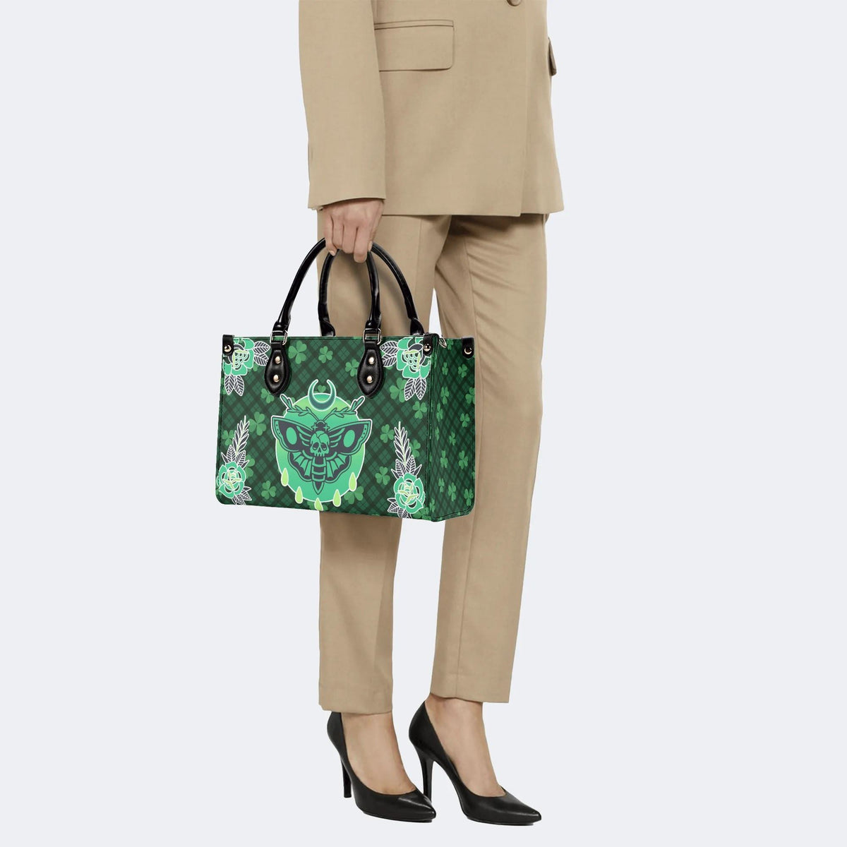 Green Plaid Death Moth - Leather Handbag