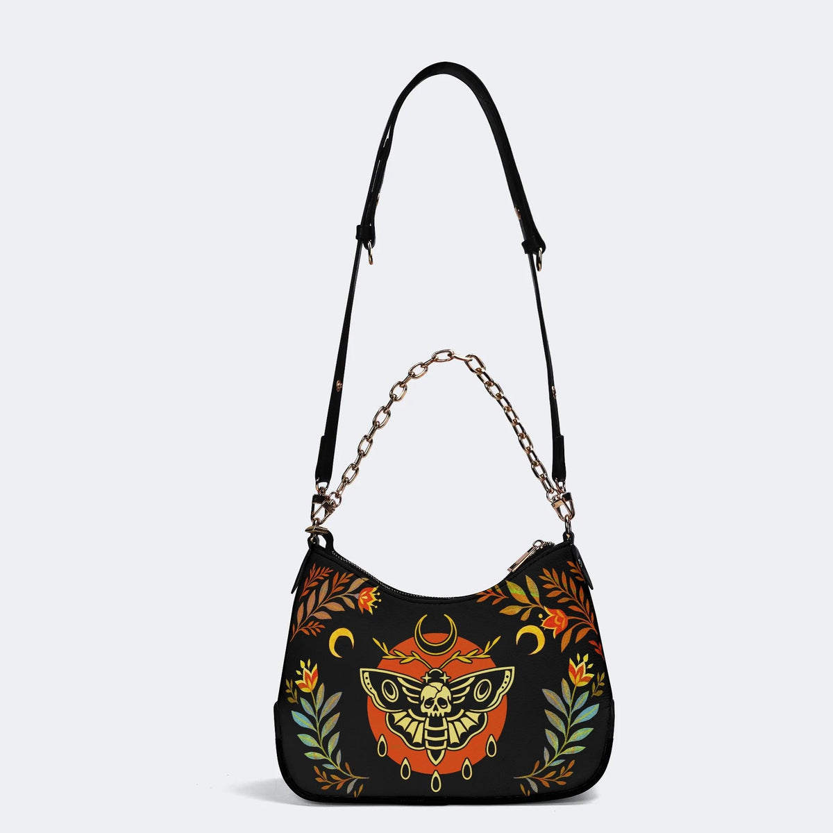 Death Moth Leaf Print - Leather Crossbody Bag