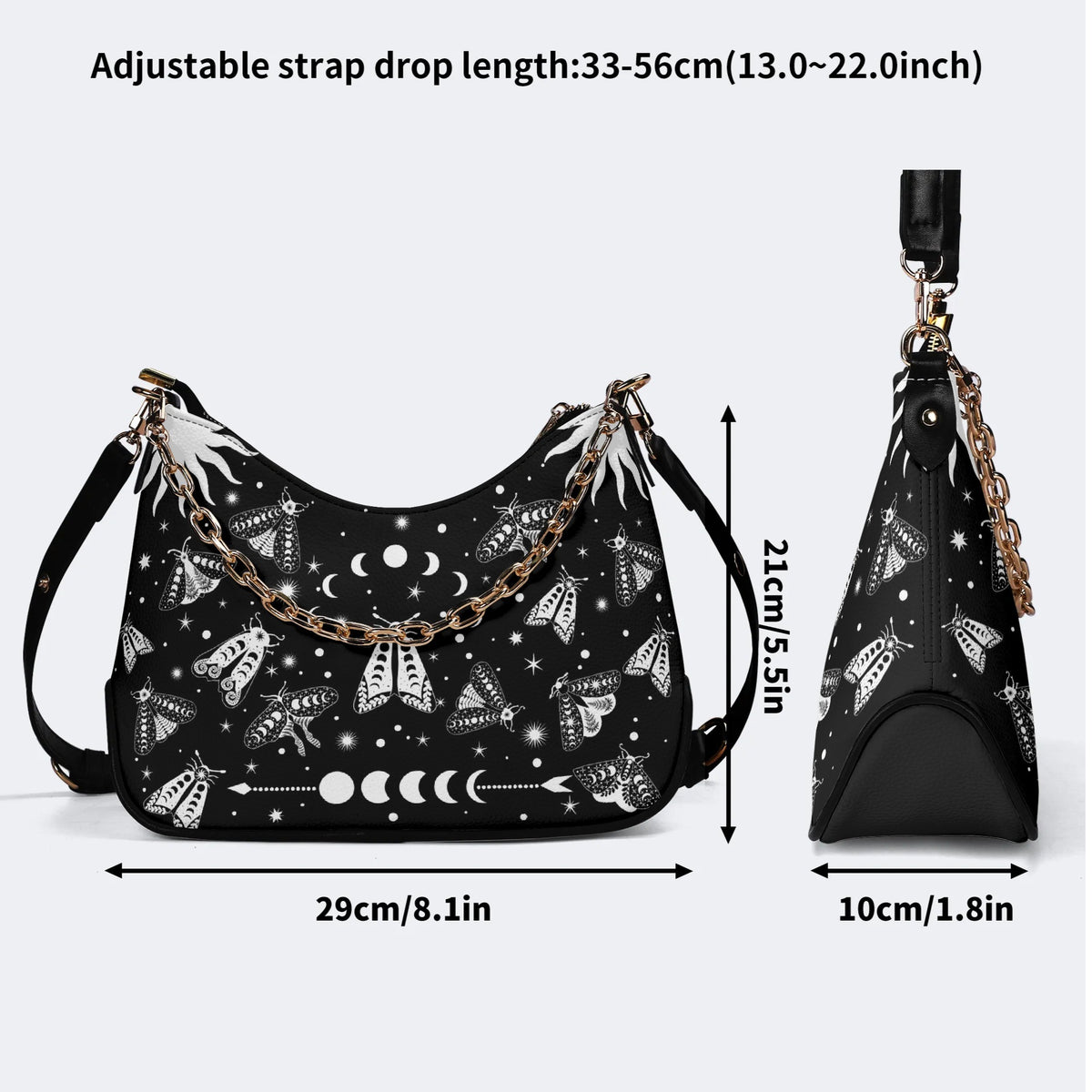 Vintage Dark Moth Print - Leather Crossbody Bag