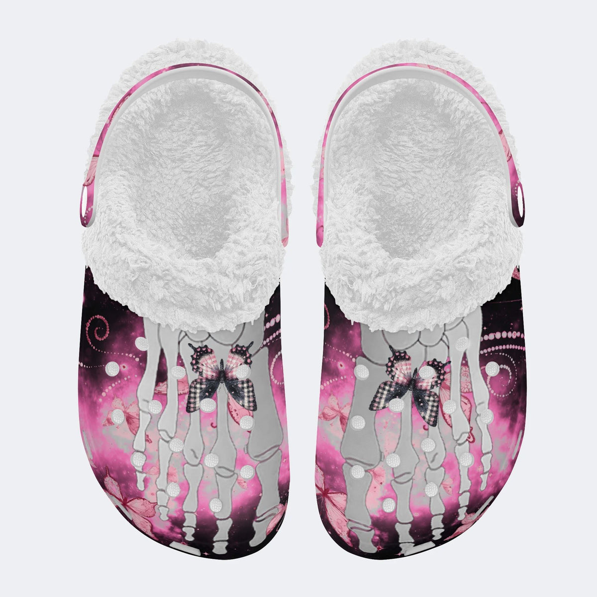 Butterfly And Toe Bone Print - Fur Lined Slippers/Sandals