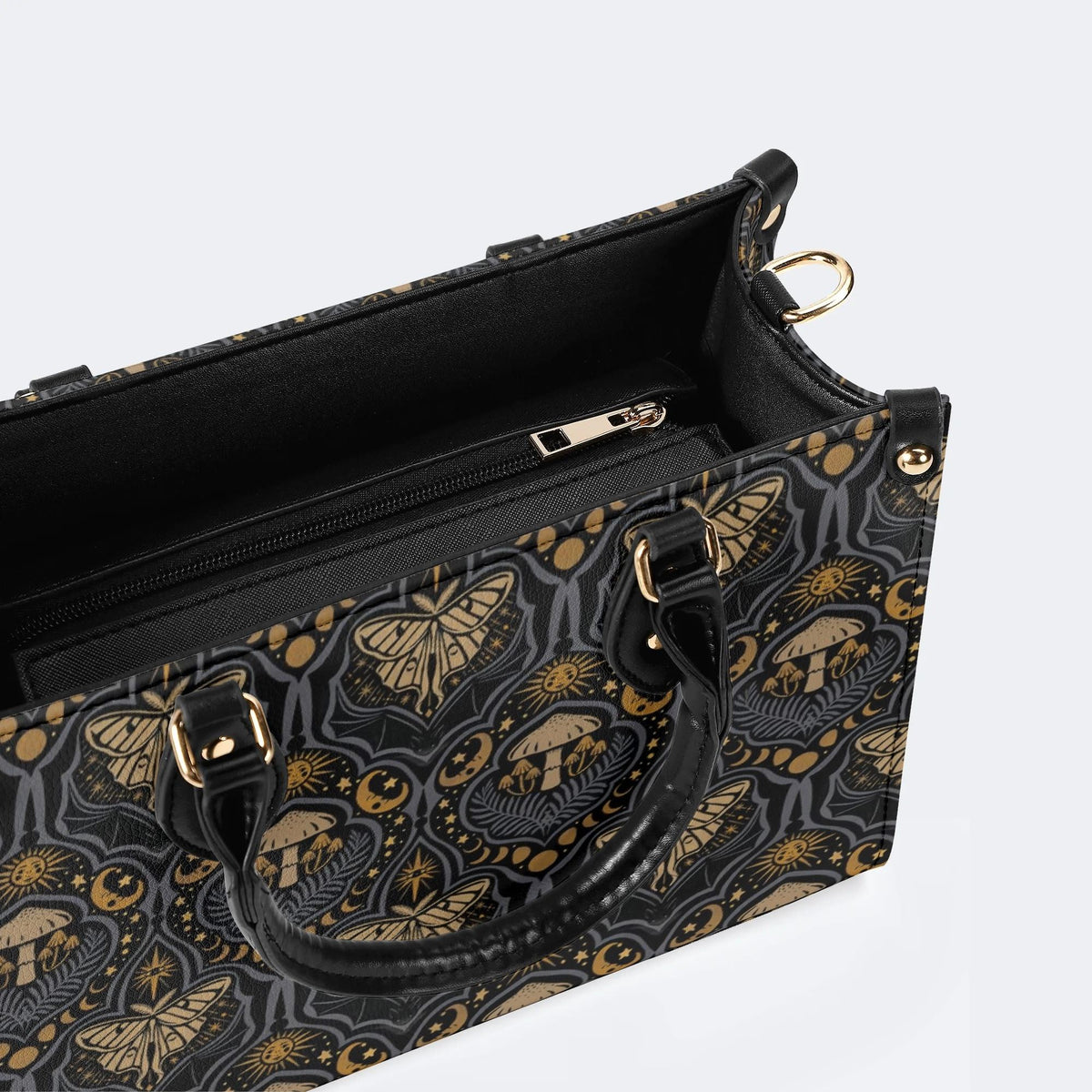 Starry Sky And Moth Print - Leather Handbag