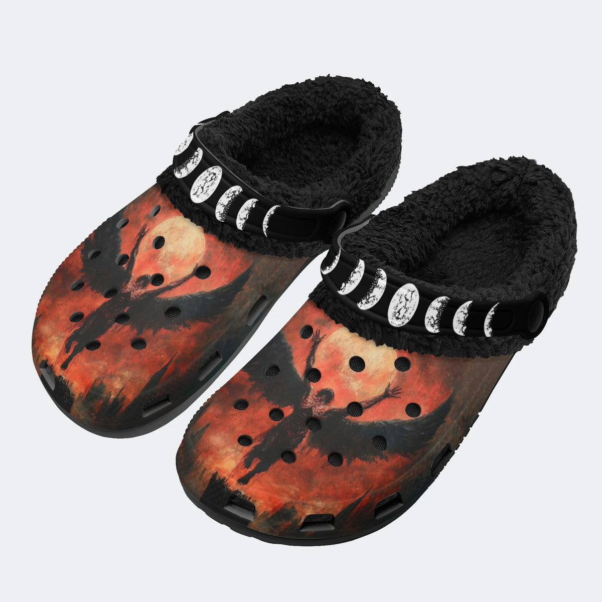 Skull Horror Print - Fur Lined Slippers/Sandals