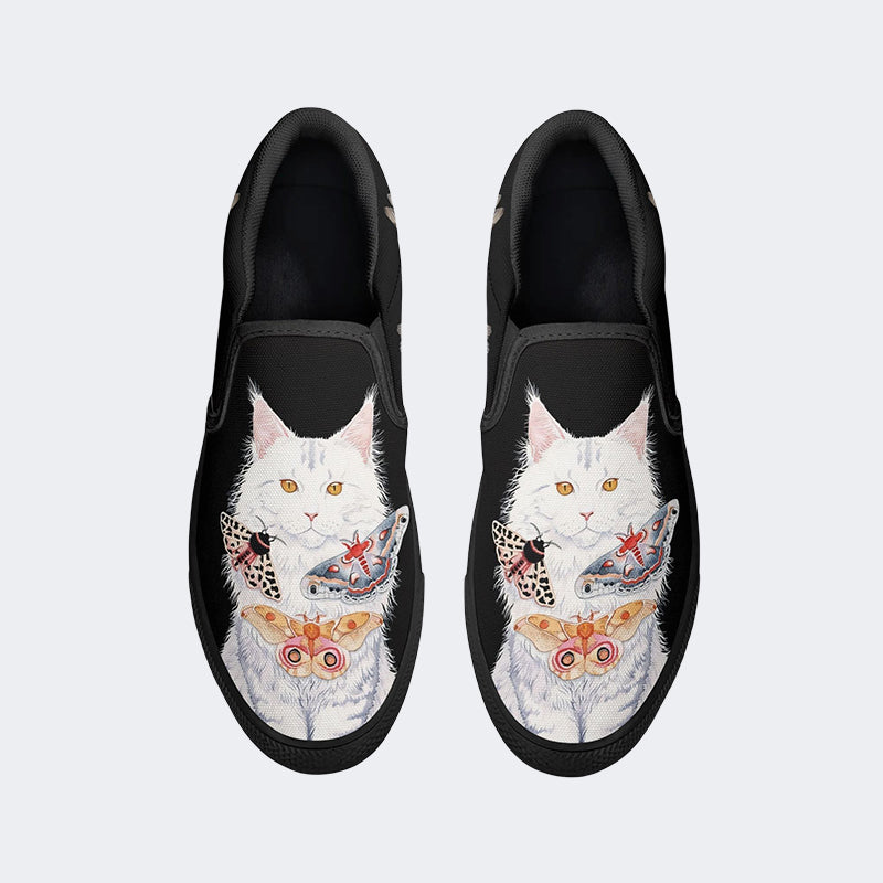 Cat And Butterfly Pattern Print - Slip On Shoes