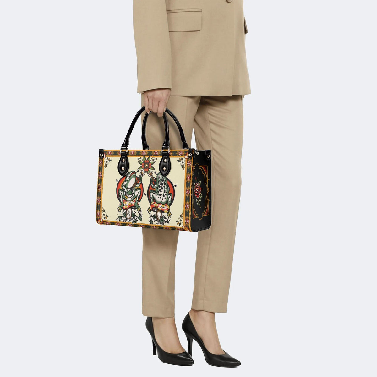 Old School Rock Frog Print - Leather Handbag