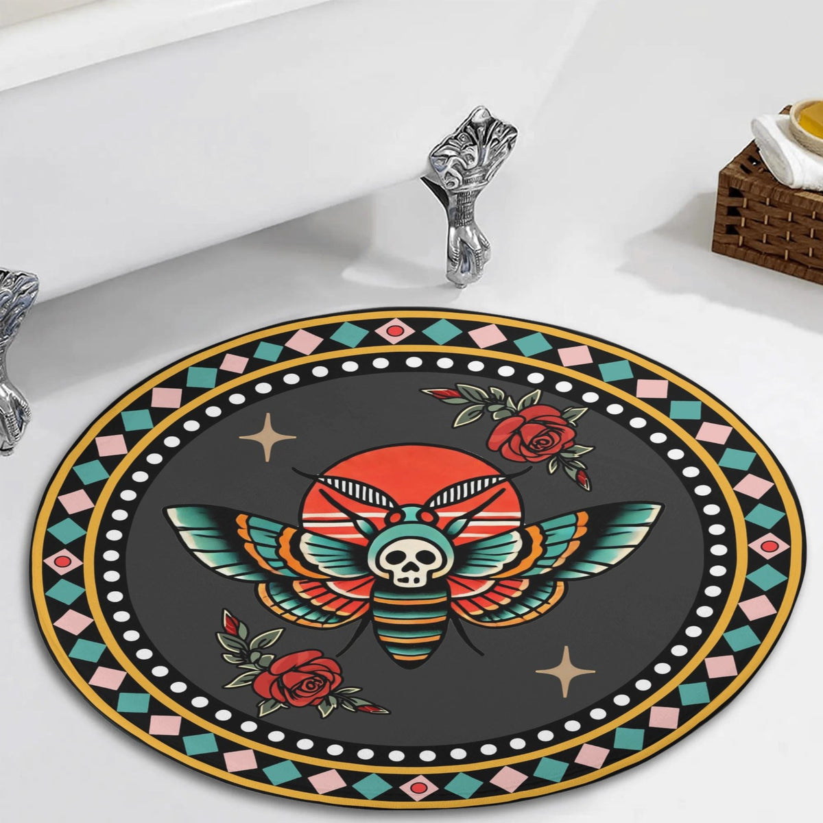 Vintage Rose Death Moth - Floor Mat
