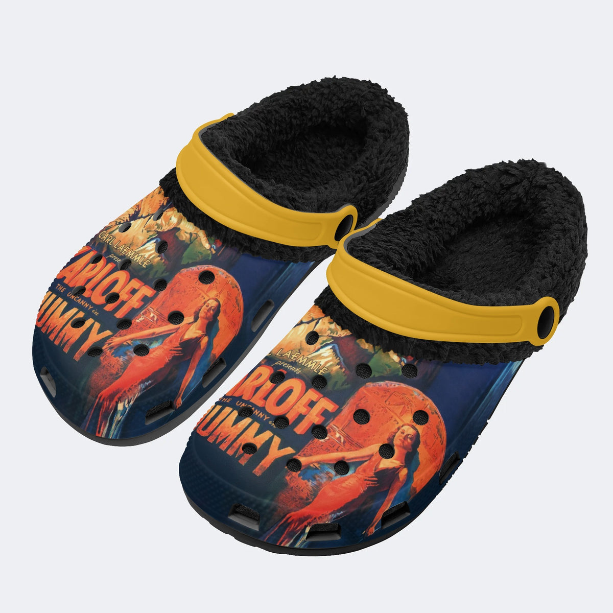 Retro Mummy Print - Fur Lined Slippers