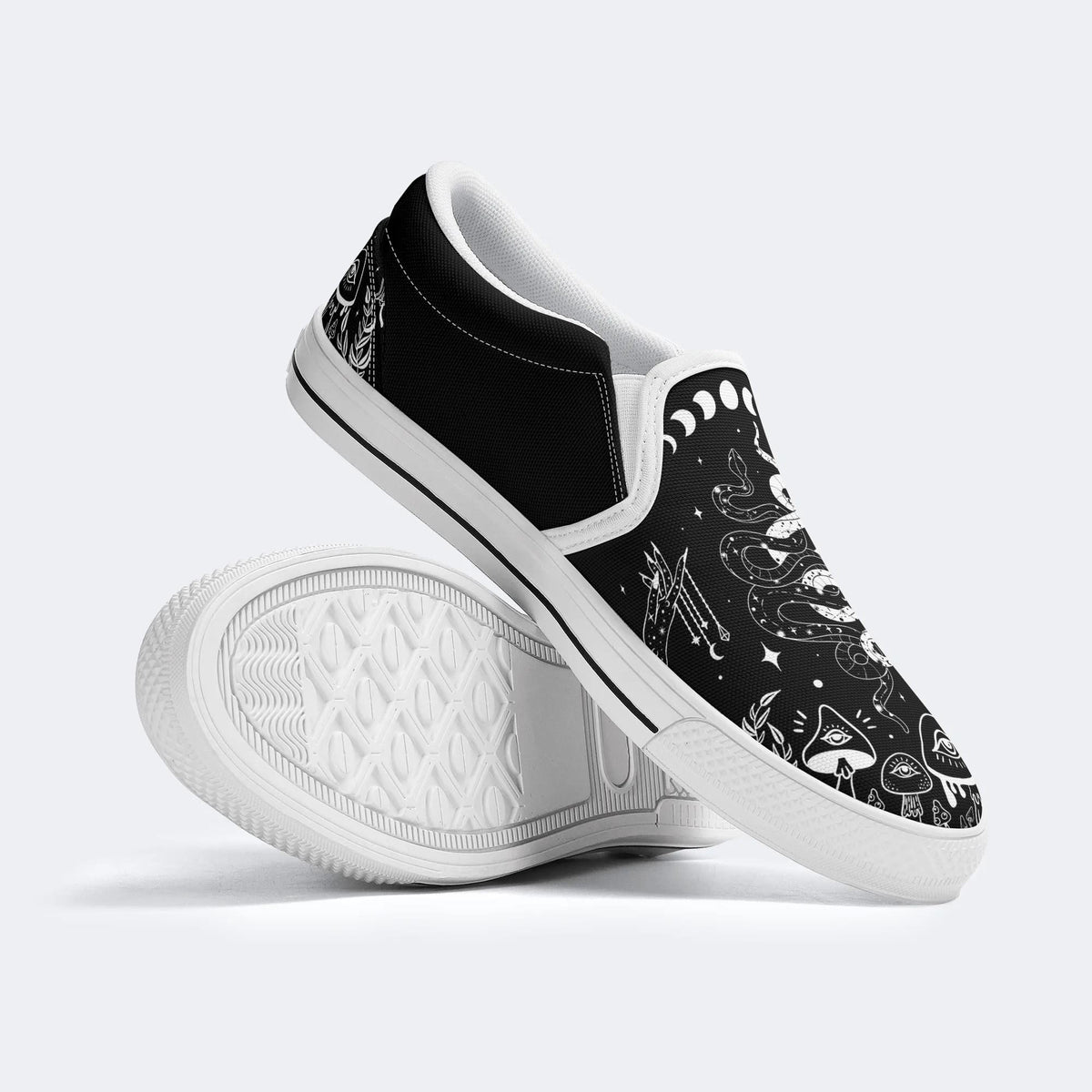Classic Black And White Snake Print - Slip On Shoes