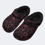Gothic Wine Rose Skull‑Fur Lined Slippers Sandals