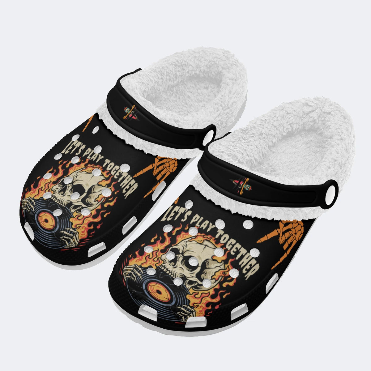 Skull&CD Print - Fur Lined Slippers/Sandals