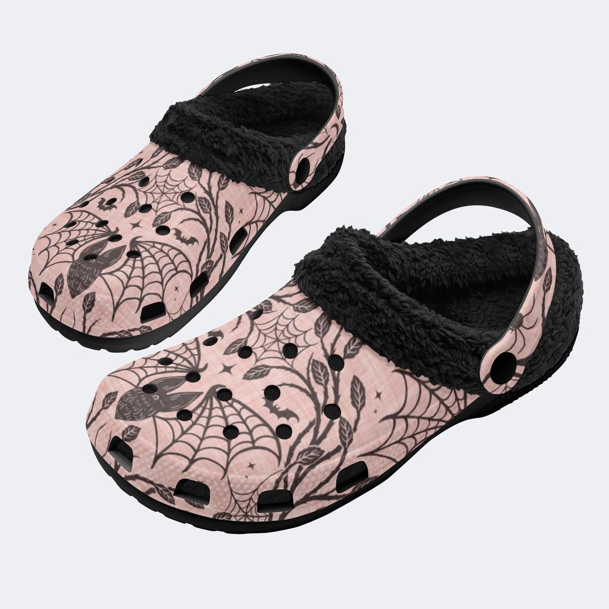 Gothic Pink Bat Web‑Fur Lined Slippers Sandals
