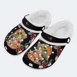 Japanese Lucky Cat Print - Fur Lined Slippers/Sandals