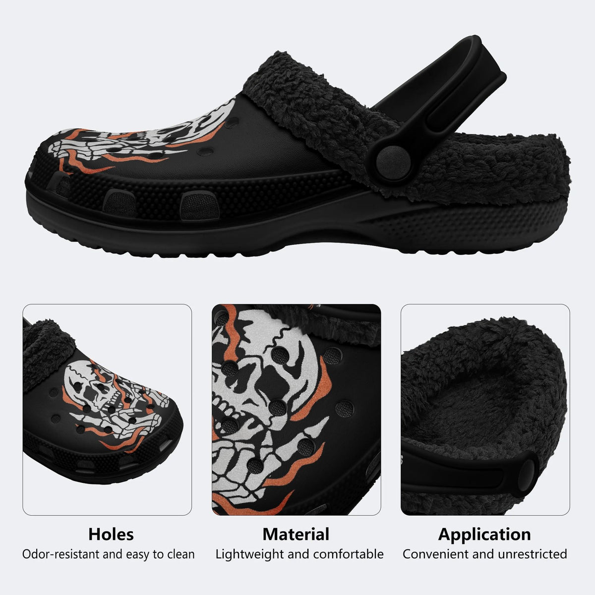 Gothic Flame Bone Skull - Fur Lined Slippers/Sandals