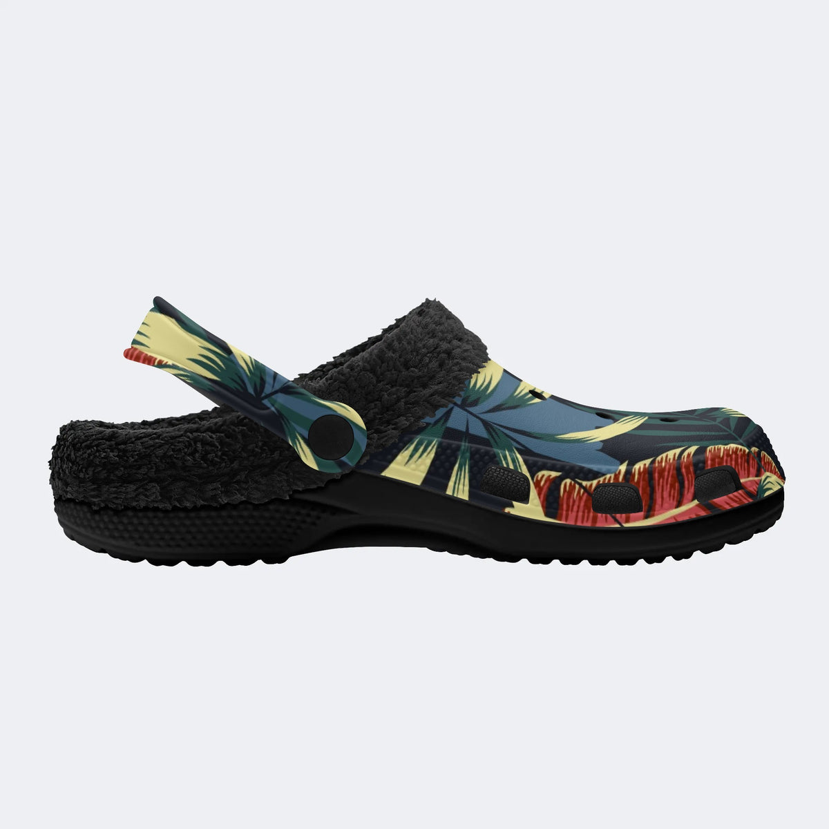 Unisex Leaves Print - Fur Lined Slippers/Sandals