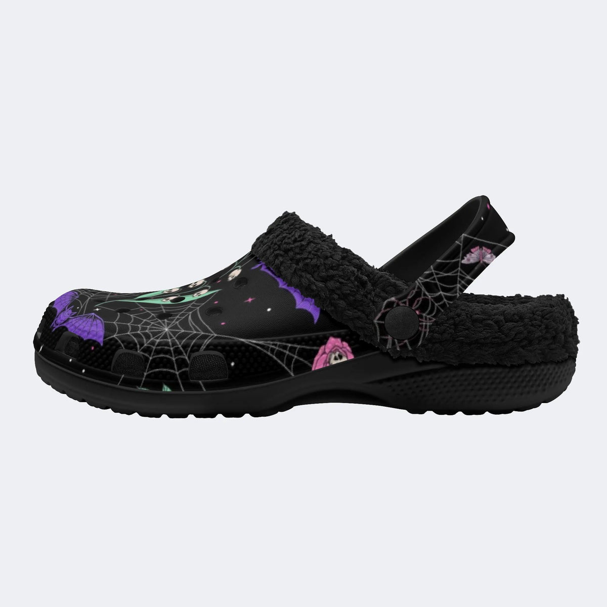 Gothic Bat Floral Skull‑Fur Lined Slippers Sandals