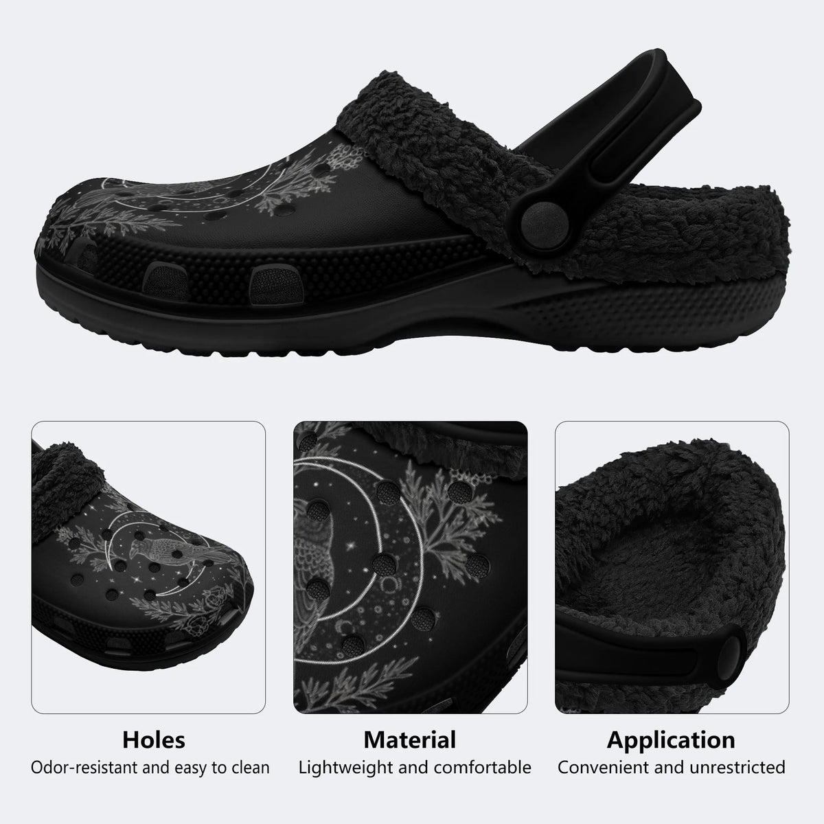 Gothic Crow Moon Witchy - Fur Lined Slippers/Sandals
