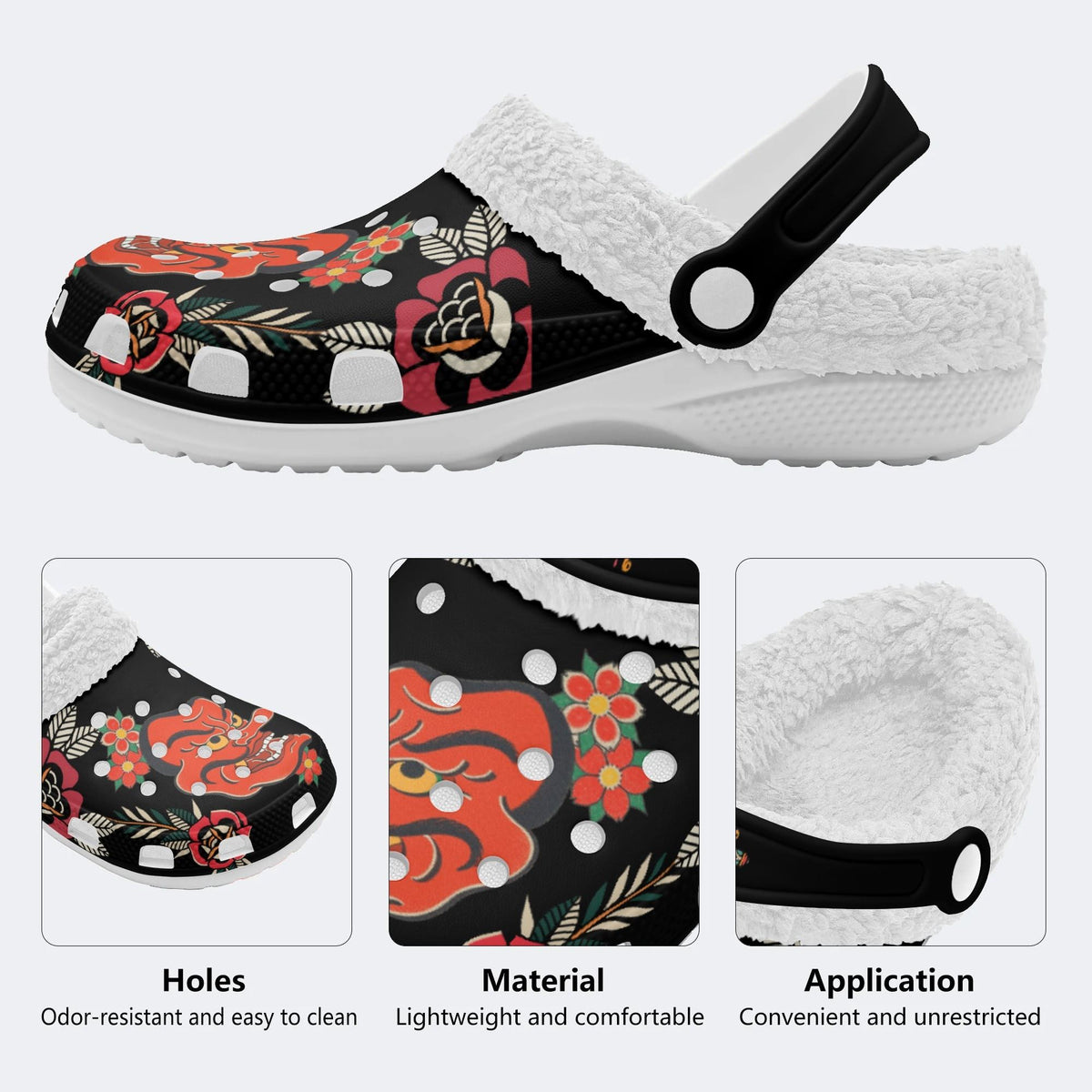 Tenggu Mask Print - Fur Lined Slippers/Sandals