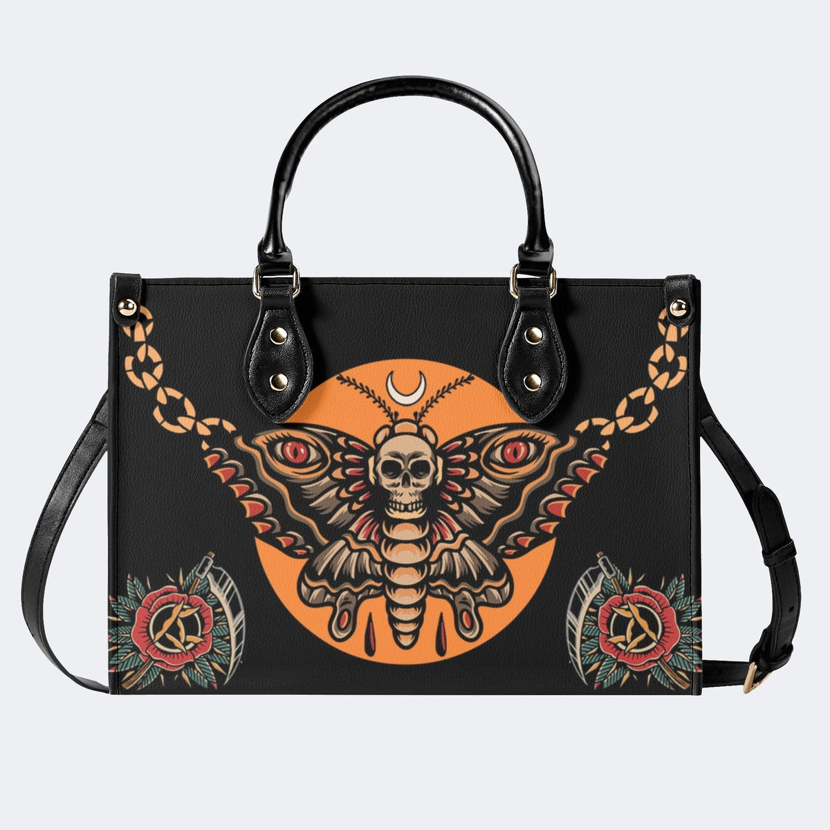 Old School Death Moth Vintage Print - Leather Handbag