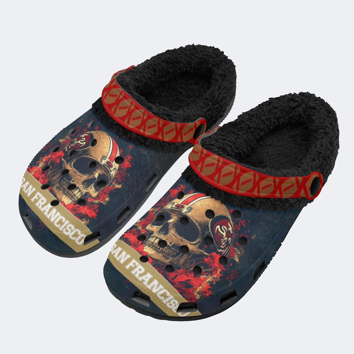 Super Bowl Skull Print - Fur Lined Slippers/Sandals