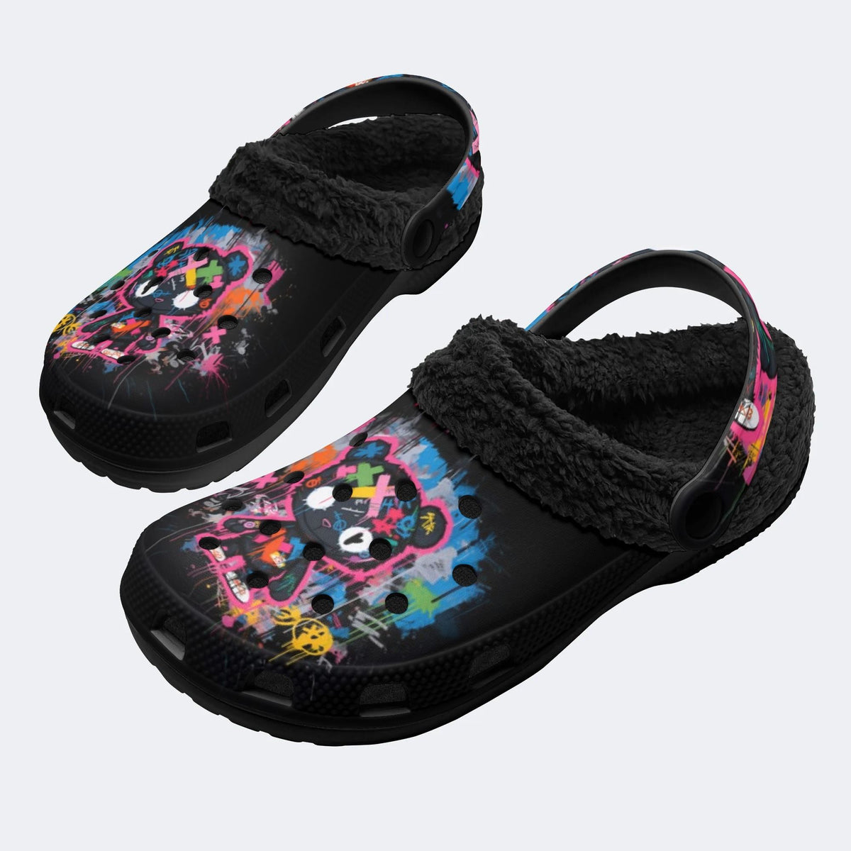 Dark Splatter Bear - Fur Lined Slippers/Sandals