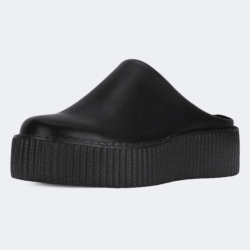 Black Leather Thick-soled Slippers