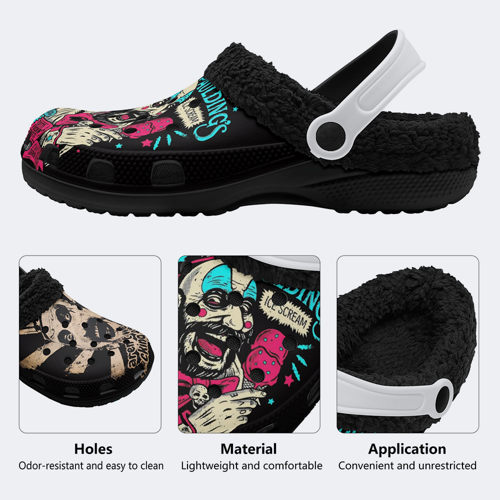 Horror Print - Fur Lined Slippers/Sandals