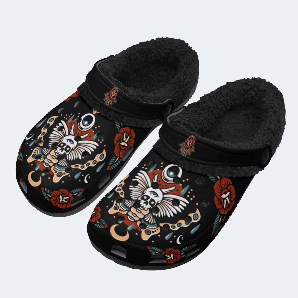 Vintage Death Moth Print - Fur Lined Slippers/Sandals