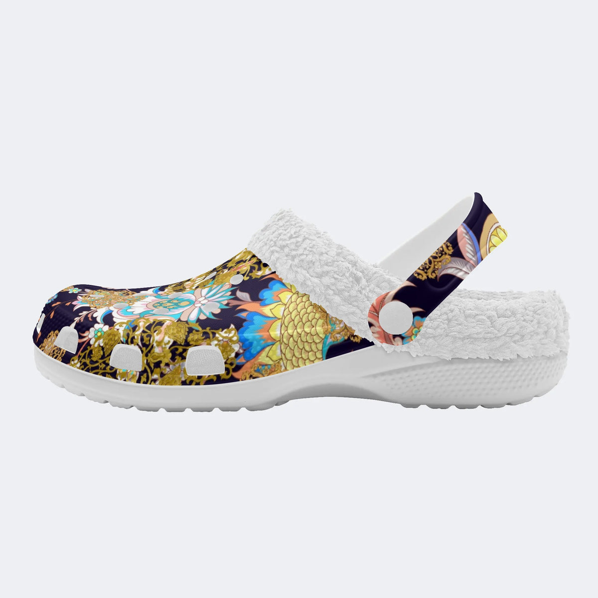 Unisex Flowers Print - Fur Lined Slippers/Sandals