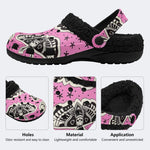 Pink Moth Skull - Fur Lined Slippers/Sandals